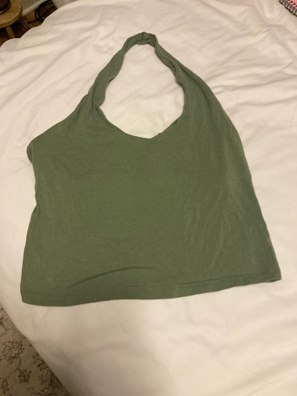 Pink Rose Olive Halter Crop Top - Green
